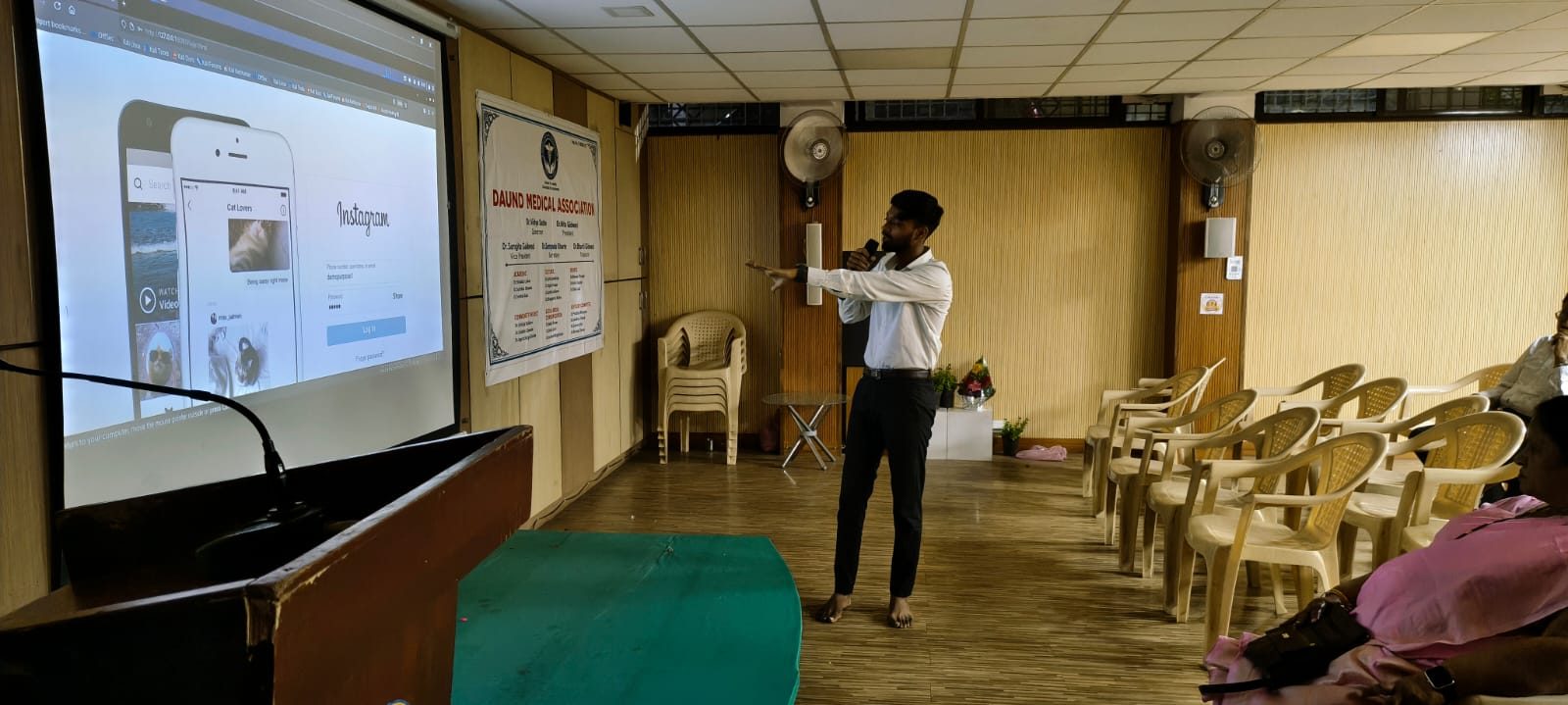 Soham Sharma delivering a Cybilution cyber security awareness session at Medical Awareness Session, Daund, Pune